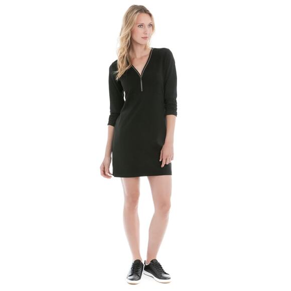 Lole Women's Black Half Zipper V-Neck Babe Robe Shift Dress Size Lg Minimalist - Picture 1 of 10